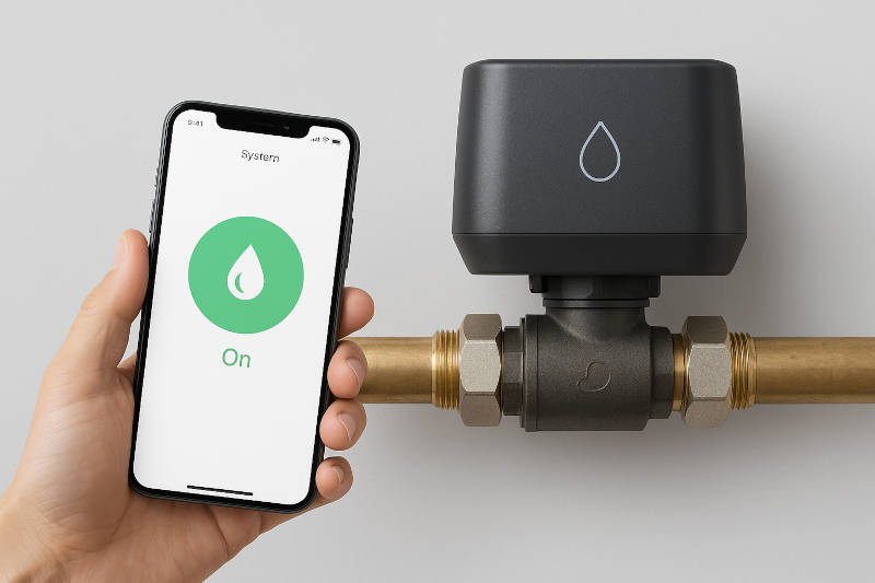 smart-water-valve-system user controlling a smart water valve with a smartphone